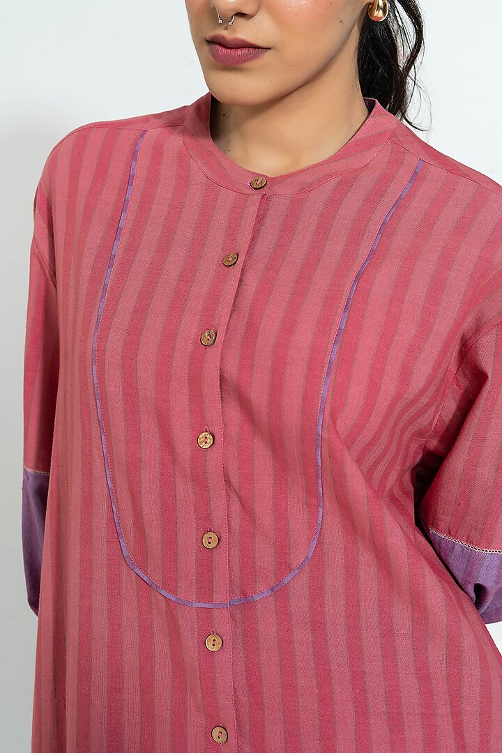 Pink Handwoven Cotton Stripe Tunic by Pants and Pajamas at Pernia's Pop Up Shop