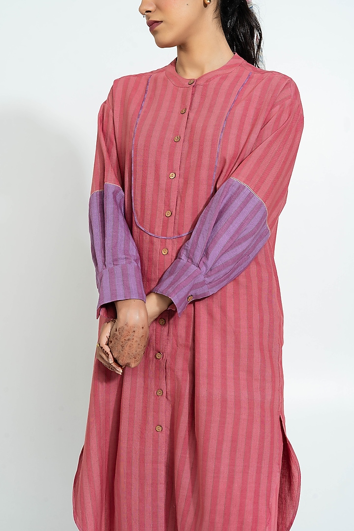 Pink Handwoven Cotton Stripe Tunic by Pants and Pajamas at Pernia's Pop Up Shop