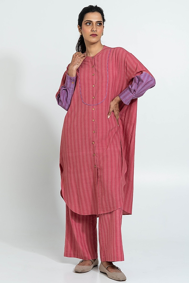 Pink Handwoven Cotton Stripe Tunic by Pants and Pajamas at Pernia's Pop Up Shop