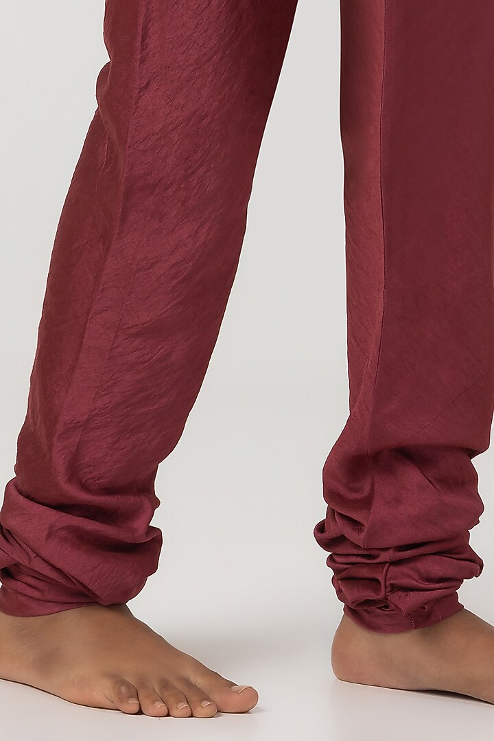 Maroon Chanderi Mul Hand & Machine Embroidered Party Wear Anarkali Set by Pants and Pajamas at Pernia's Pop Up Shop