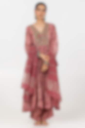Blush Pink Chanderi Mul Block Printed Kurta Set by Pants and Pajamas at Pernia's Pop Up Shop