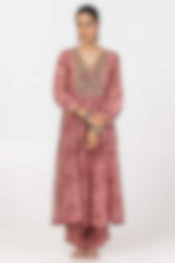 Blush Pink Chanderi Mul Block Printed Kurta Set by Pants and Pajamas