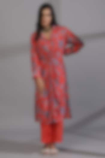 Scarlet Red Cotton Silk Digital Printed Tunic by Pants and Pajamas at Pernia's Pop Up Shop