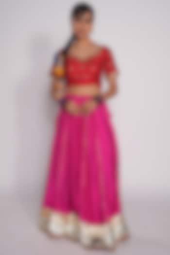 Rani Pink Embroidered Lehenga by Pants and Pajamas at Pernia's Pop Up Shop