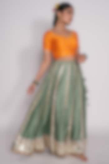 Sage Green Embroidered Lehenga by Pants and Pajamas at Pernia's Pop Up Shop
