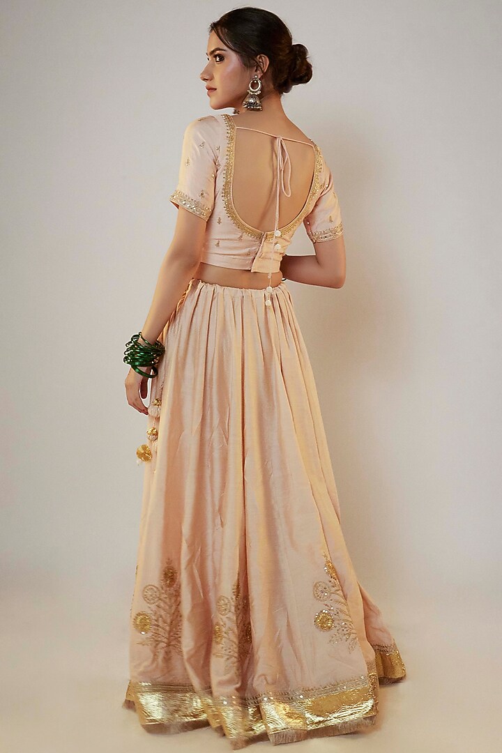 Beige Chanderi Hand & Machine Embroidered Blouse by Pants and Pajamas at Pernia's Pop Up Shop