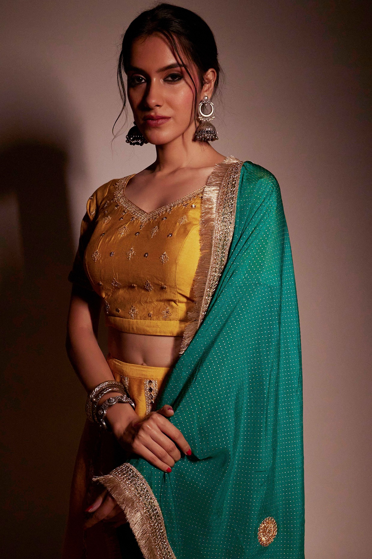 Light Green Colored Heavy Embroidered Lehenga/ Pant Style Suit