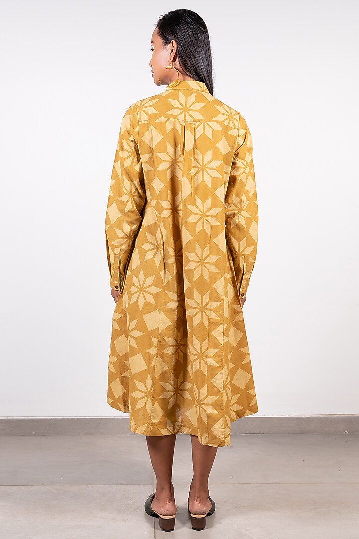Mustard Ajrakh Printed Summer Dress by Paon at Pernia's Pop Up Shop