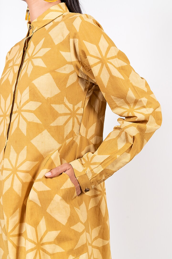 Mustard Ajrakh Printed Summer Dress by Paon at Pernia's Pop Up Shop