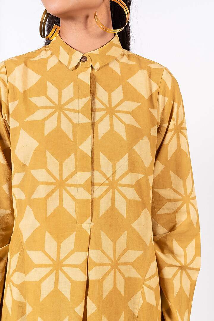 Mustard Ajrakh Printed Summer Dress by Paon at Pernia's Pop Up Shop