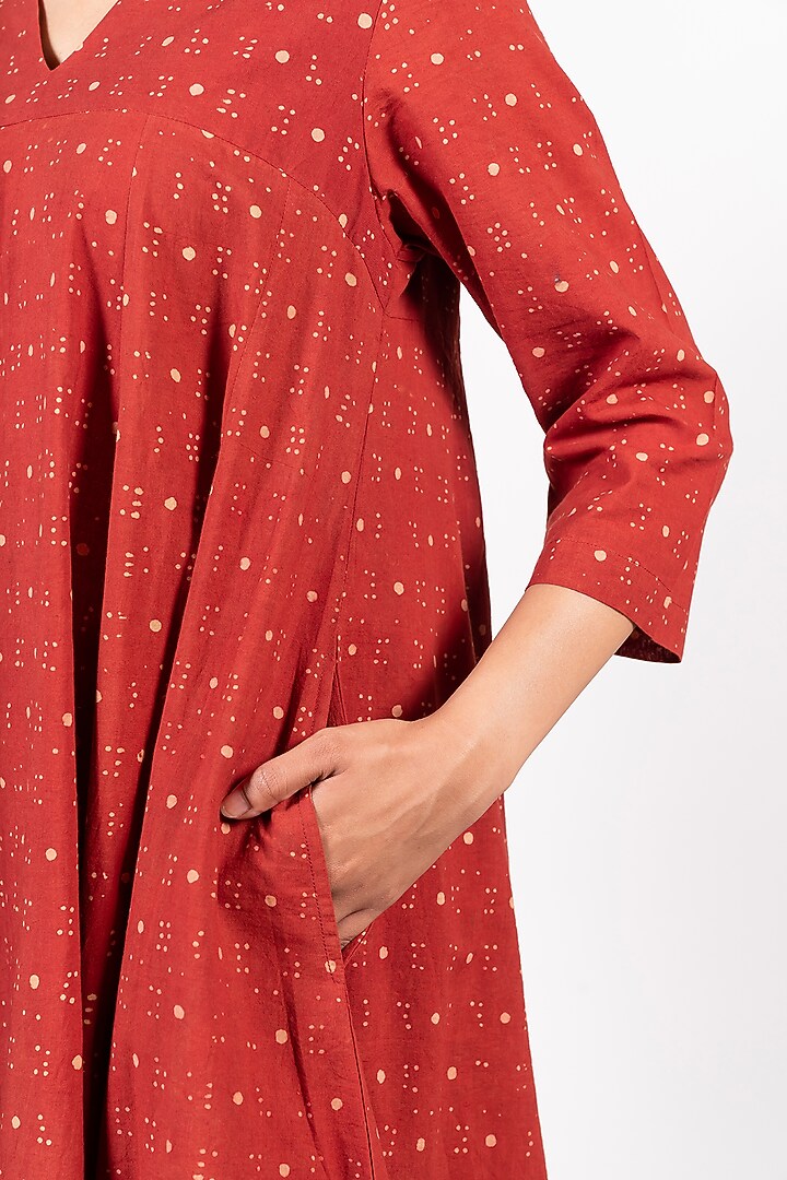 Maroon Cotton Printed Summer Dress by Paon at Pernia's Pop Up Shop