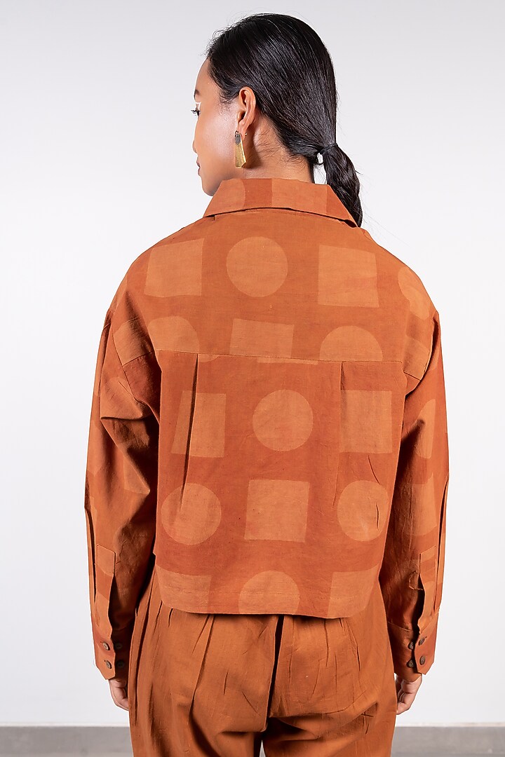 Brown Printed  Crop Shirt by Paon at Pernia's Pop Up Shop