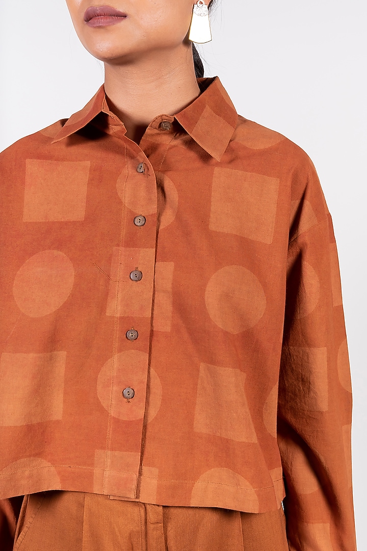 Brown Printed  Crop Shirt by Paon at Pernia's Pop Up Shop