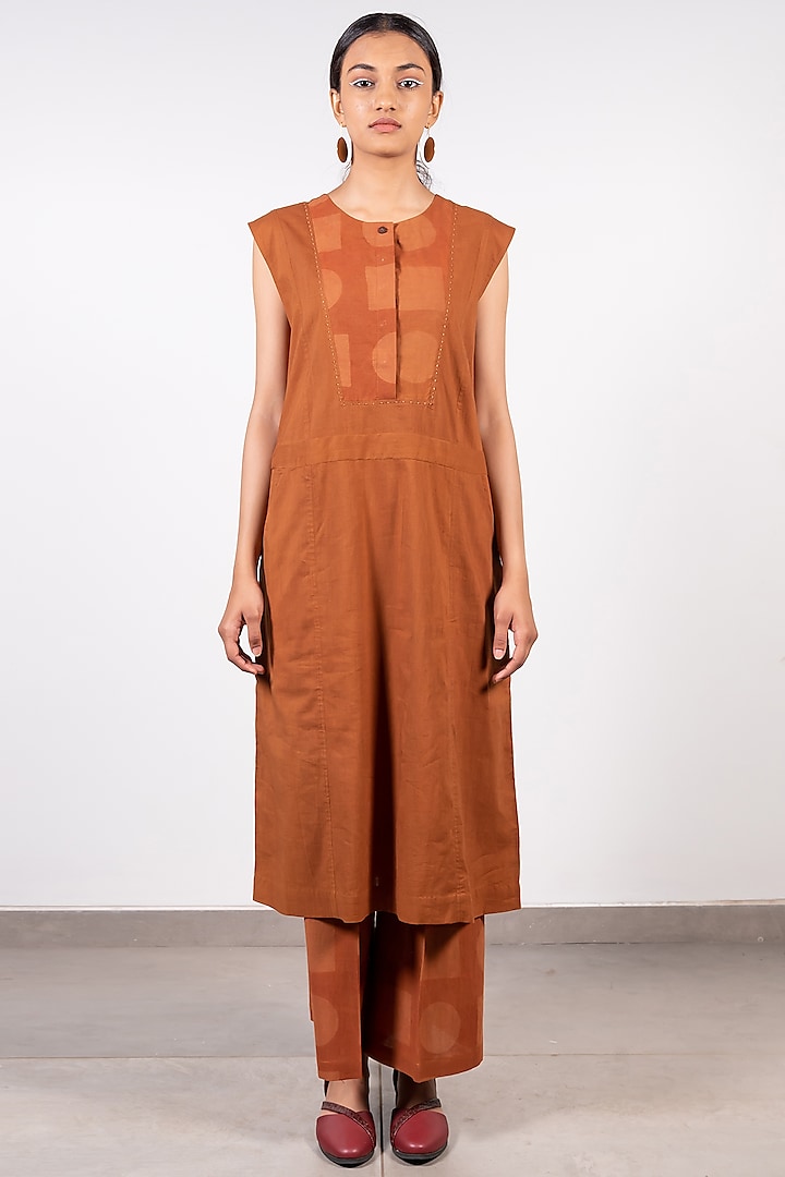 Brown Printed Tunic by Paon