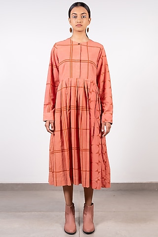 Pink Cotton Printed Dress by Paon