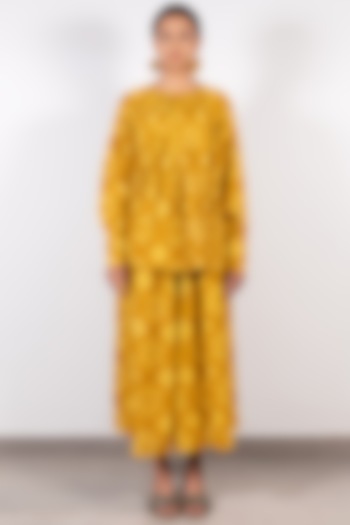 Bright Mustard Printed Pant Set by Paon