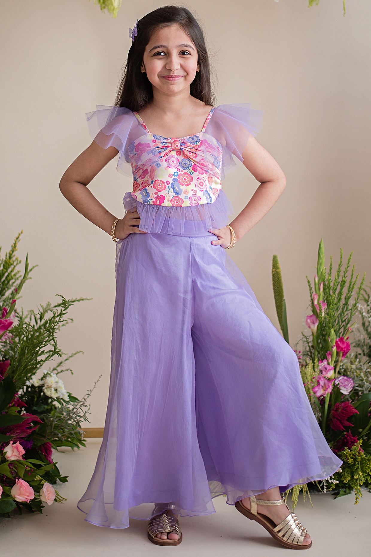Sleeveless thread and sequins work top with palazzo pants for girls –  Lagorii Kids