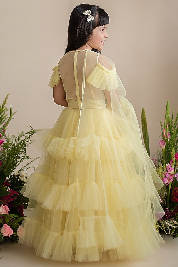 Yellow Soft Tulle Lehenga Set For Girls by pa:paa at Pernia's Pop Up Shop
