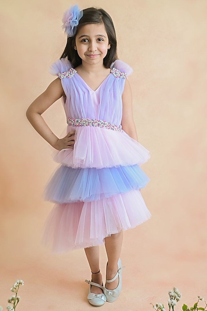 Blue & Pink Tulle Dress For Girls by pa:paa