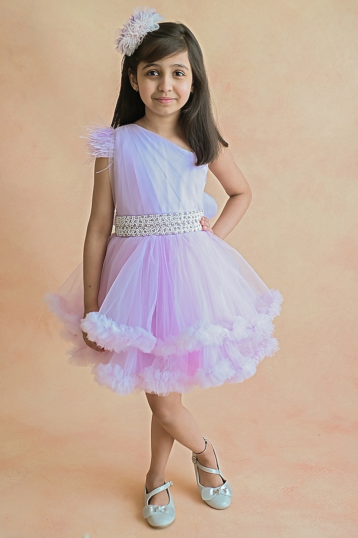 Lavender One-Shoulder Tulle Dress For Girls by pa:paa