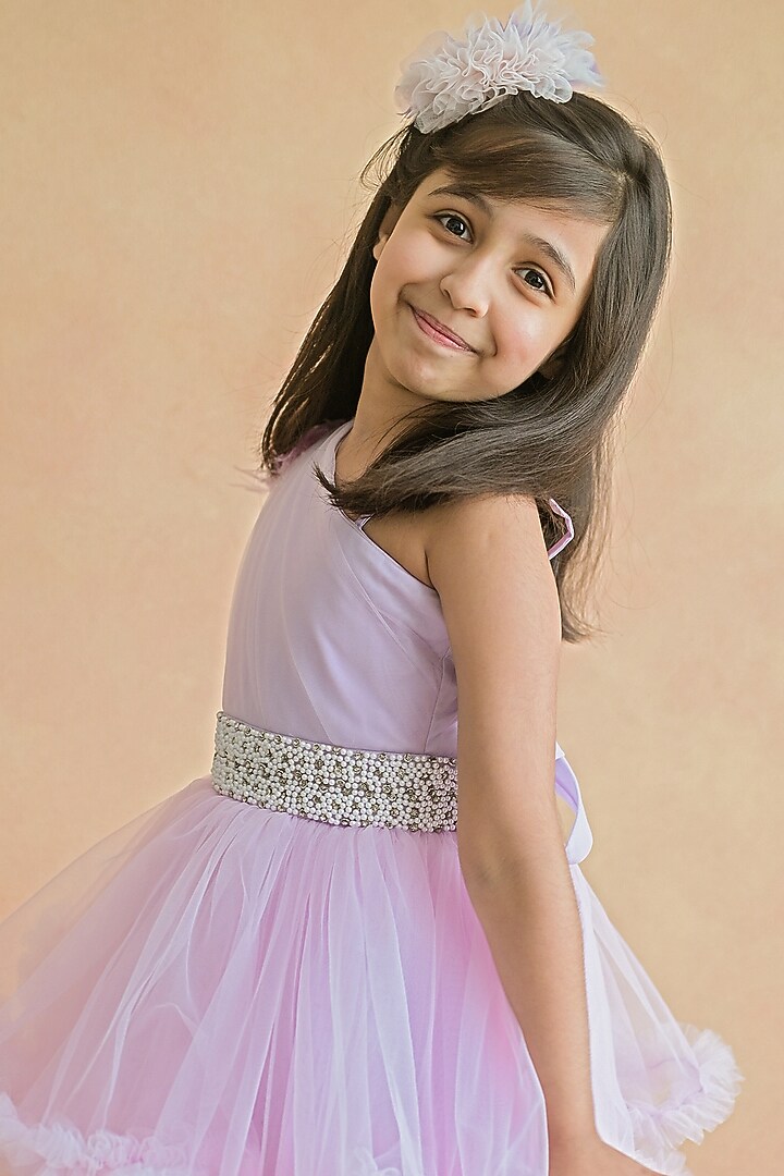 Lavender One-Shoulder Tulle Dress For Girls by pa:paa at Pernia's Pop Up Shop