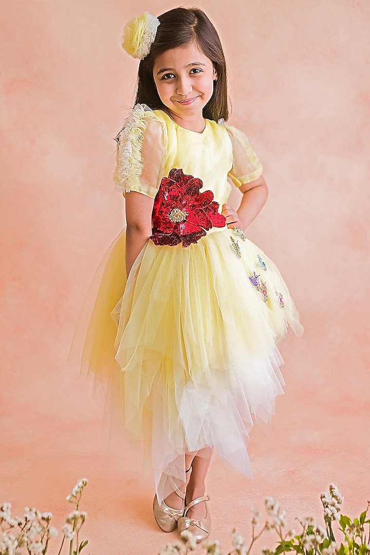 Yellow Embroidered Dress For Girls by pa:paa