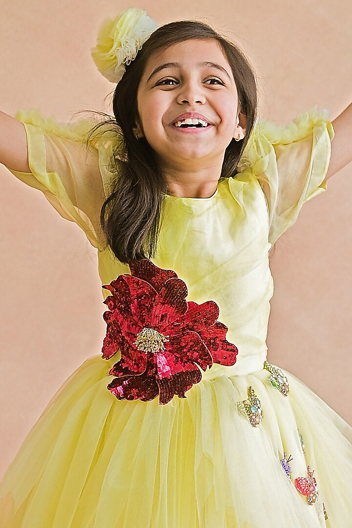 Yellow Embroidered Dress For Girls by pa:paa at Pernia's Pop Up Shop