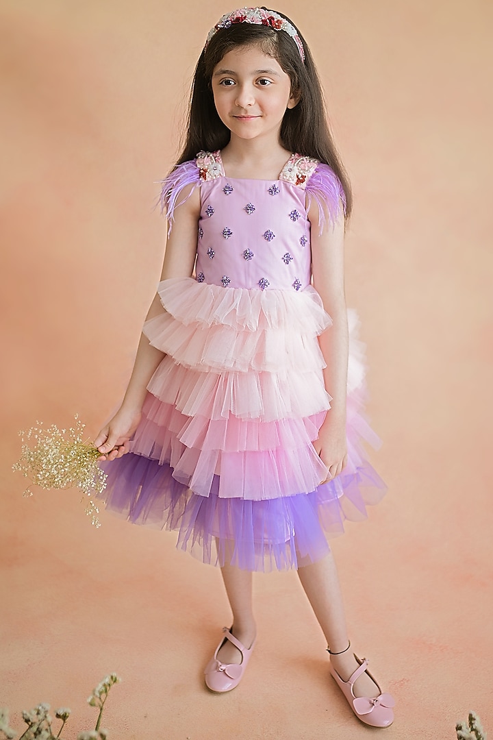 Lavender & Pink Tulle Dress For Girls by pa:paa