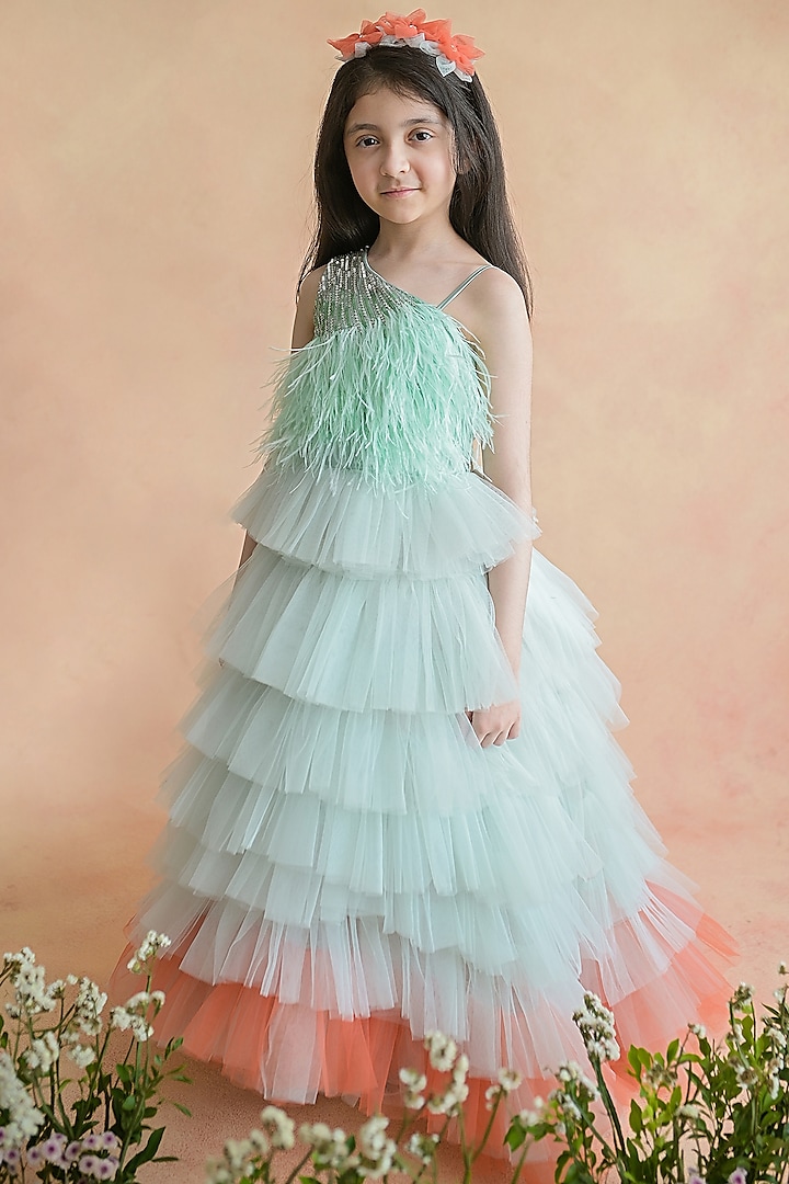 Sea Green Embroidered Dress For Girls by pa:paa