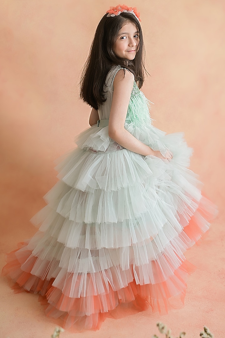 Sea Green Embroidered Dress For Girls by pa:paa at Pernia's Pop Up Shop