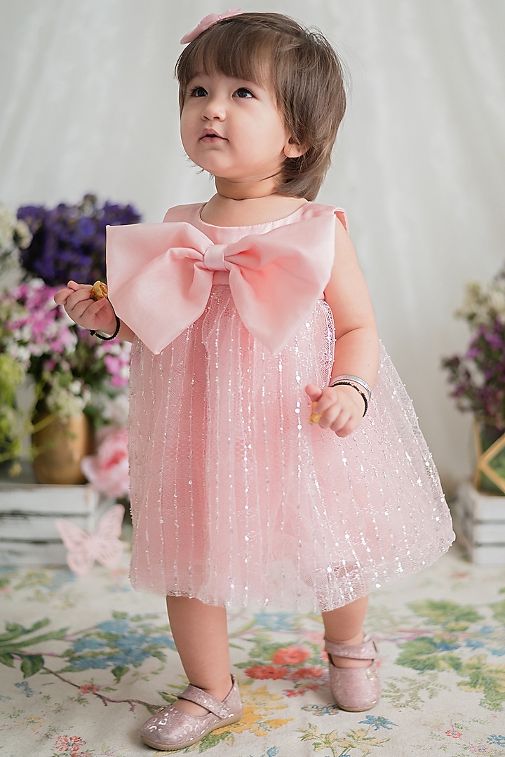 Pink Lace Embroidered Dress For Girls by pa:paa at Pernia's Pop Up Shop