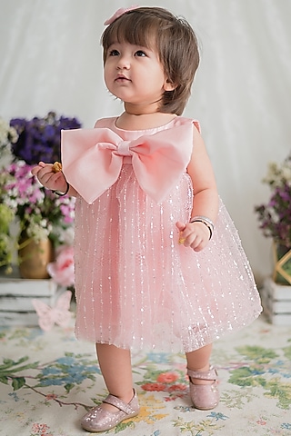 Pink Lace Embroidered Dress For Girls by pa:paa