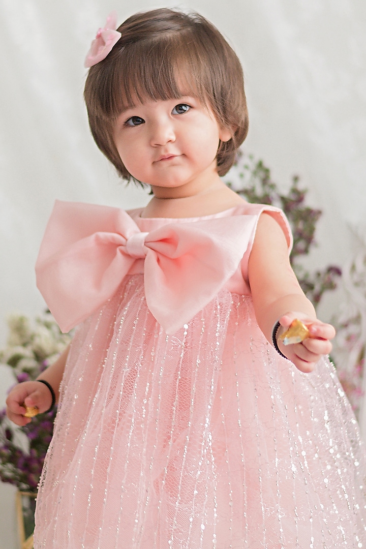Pink Lace Embroidered Dress For Girls by pa:paa at Pernia's Pop Up Shop