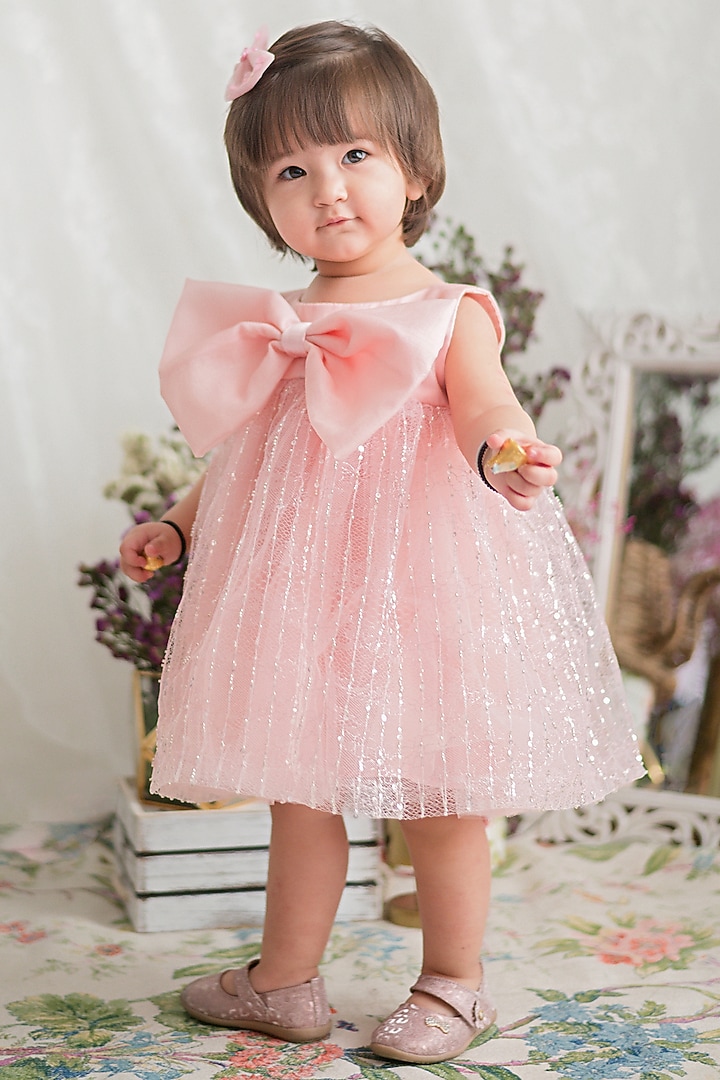 Pink Lace Embroidered Dress For Girls by pa:paa at Pernia's Pop Up Shop