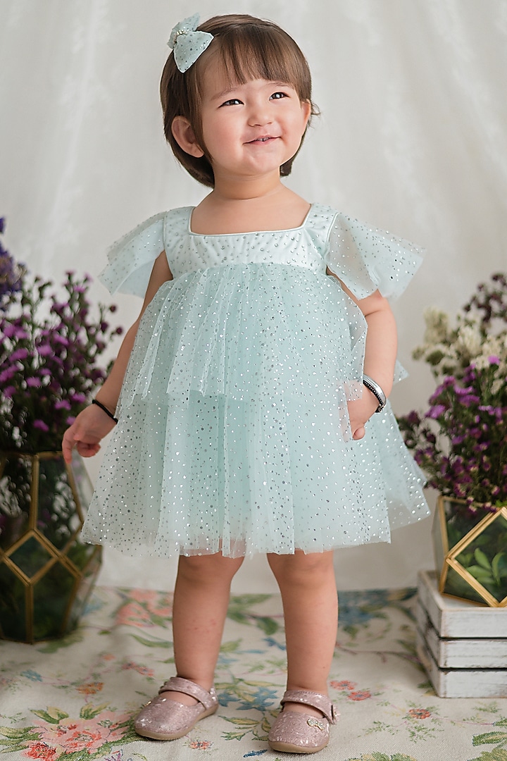 Sea Green Tulle Layered Dress For Girls by pa:paa