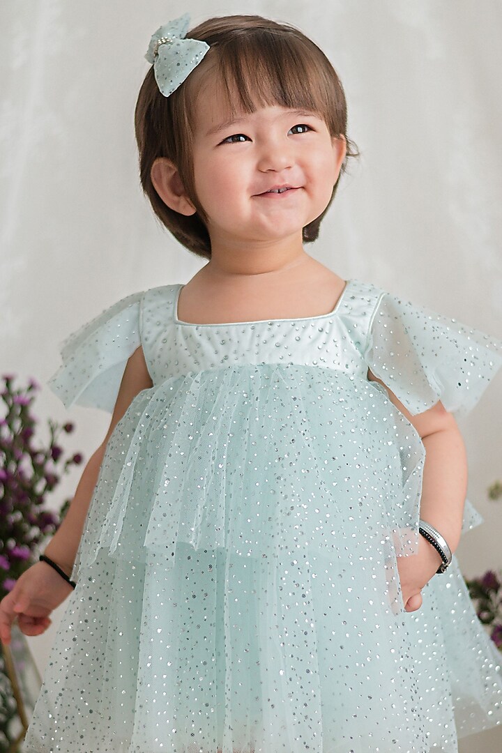 Sea Green Tulle Layered Dress For Girls by pa:paa at Pernia's Pop Up Shop