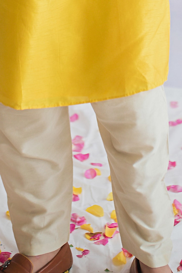 Yellow Silk Kurta Set For Boys by pa:paa at Pernia's Pop Up Shop