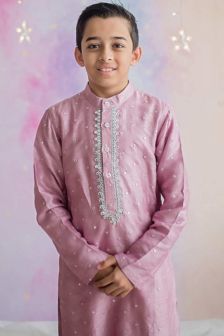 Mauve Silk Kurta Set For Boys by pa:paa at Pernia's Pop Up Shop