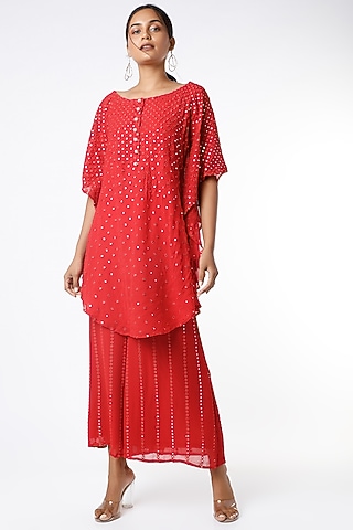 Red Embroidered Sharara Set by Poshak apparels