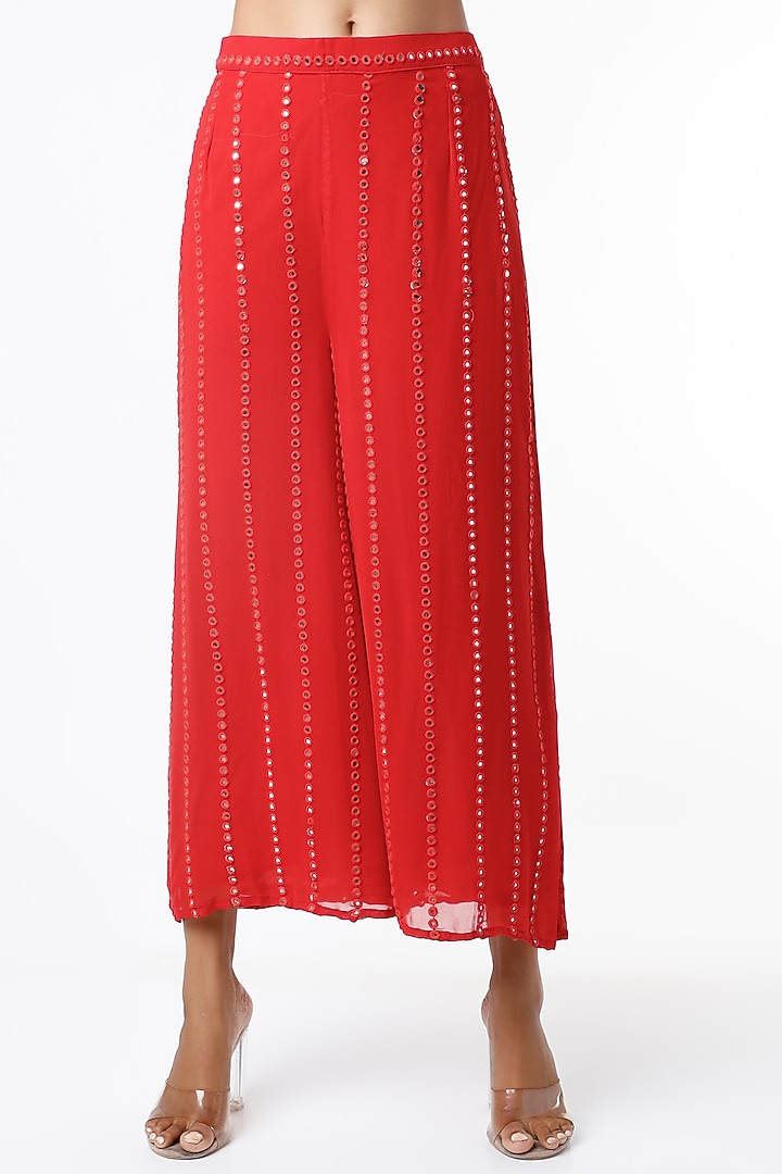 Red Embroidered Party Wear Sharara Set by Poshak apparels at Pernia's Pop Up Shop