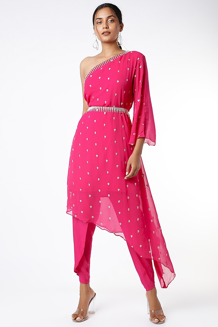 Hot Pink Sequins Embroidered Tunic Set by Poshak apparels