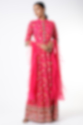 Hot Pink Embroidered Jacket Party Wear Anarkali Set by Poshak apparels at Pernia's Pop Up Shop