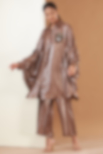 Metallic Brown Georgette Cape Set by Poshak apparels at Pernia's Pop Up Shop