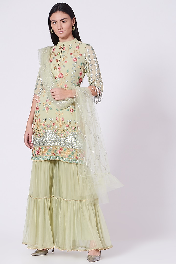 Mint Green Georgette Gharara Set by Poshak apparels at Pernia's Pop Up Shop