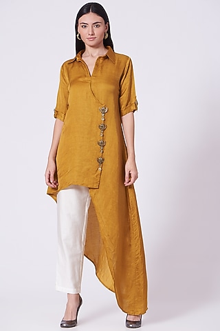 Mustard Asymmetrical Tunic Set by Poshak apparels