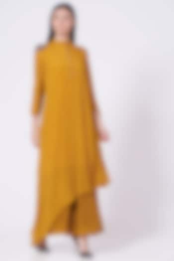 Mustard Asymmetrical Kurta Set by Poshak apparels