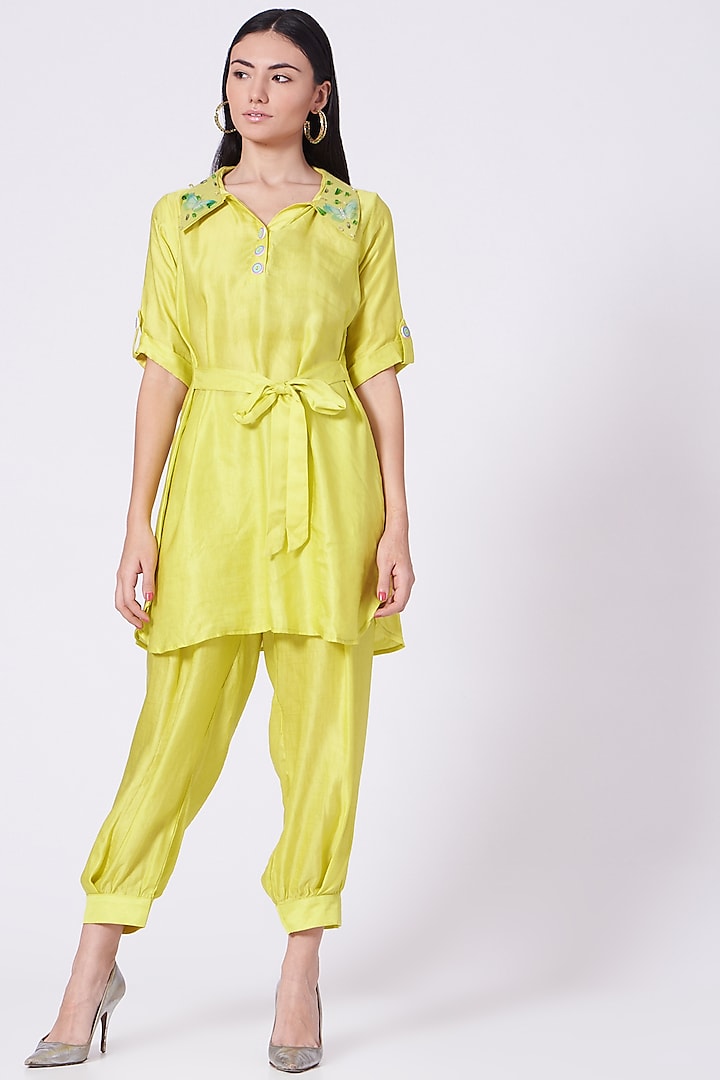 Lemon Yellow Short Tunic Set by Poshak apparels