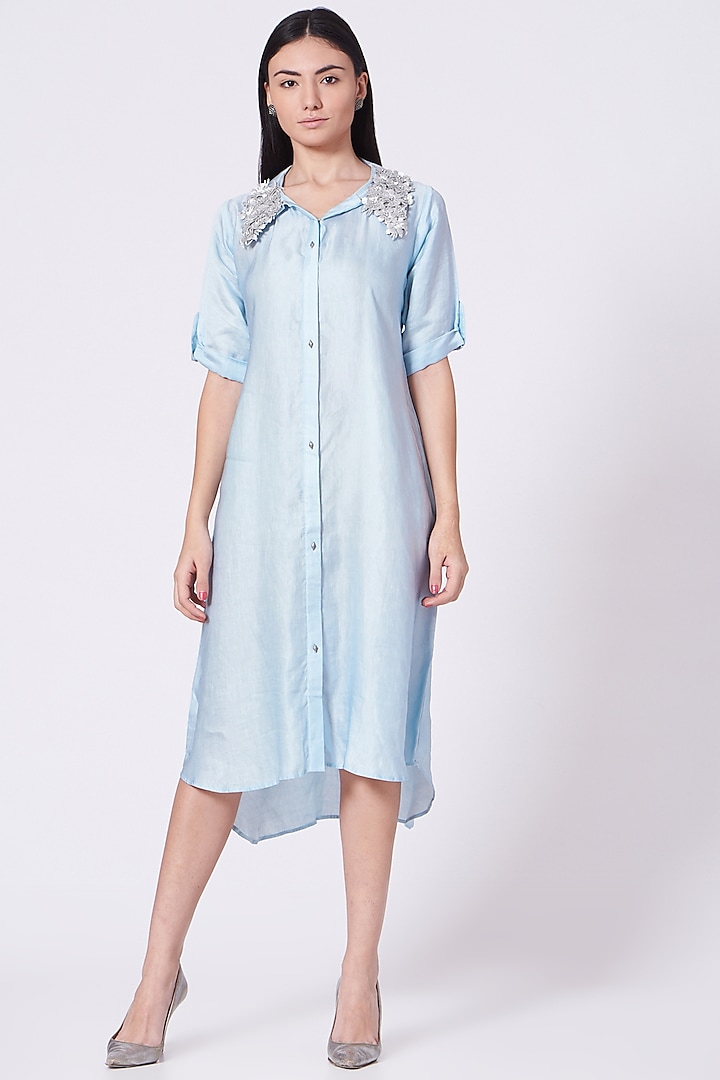 Powder Blue Shirt Dress by Poshak apparels