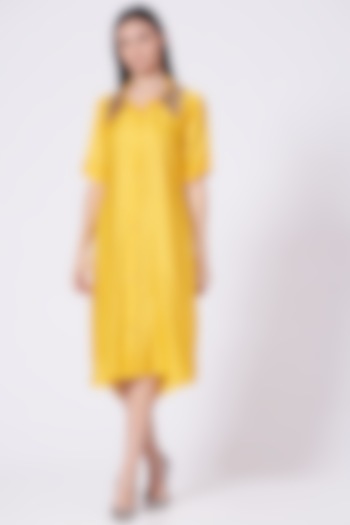 Mustard Linen Blend Shirt Dress by Poshak apparels