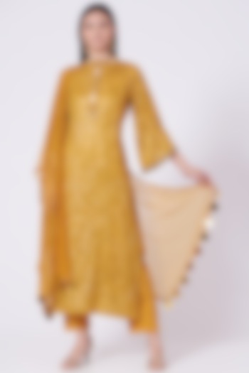 Mustard Foil Embroidered Kurta Set by Poshak apparels